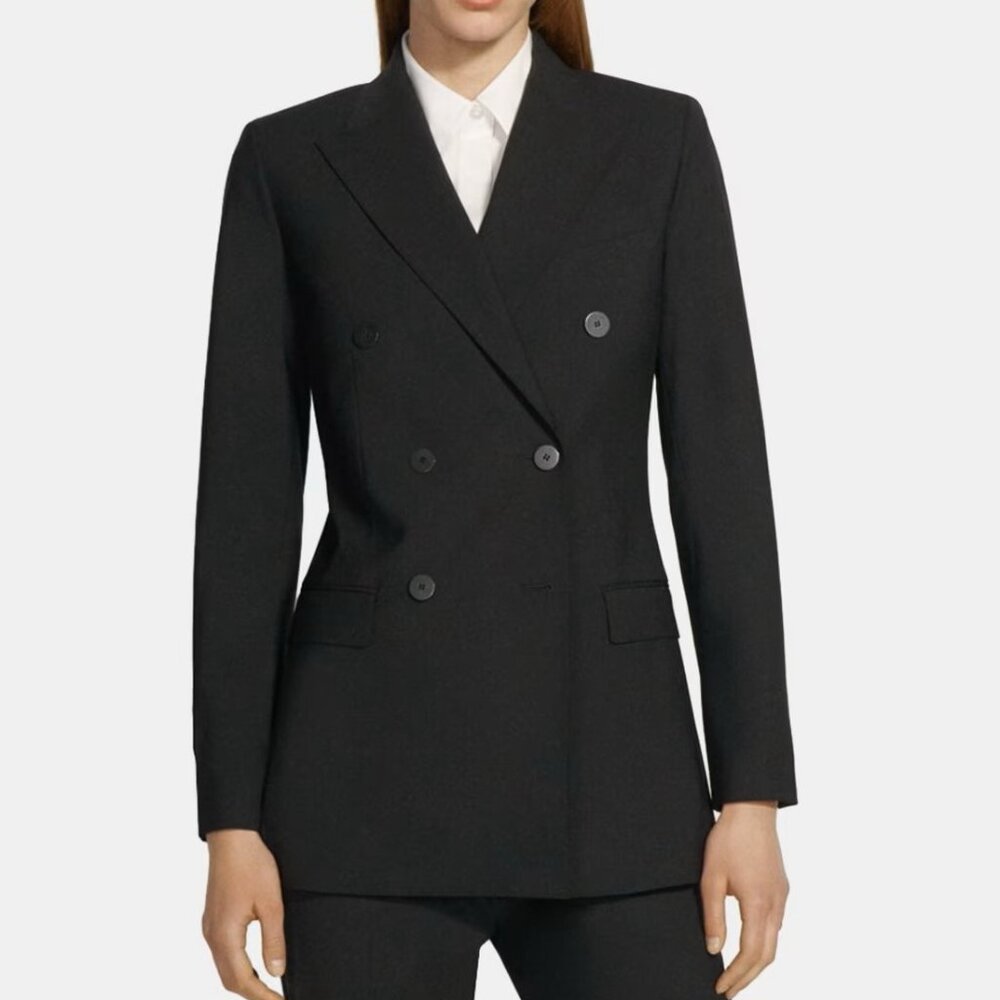 NWT Theory Double-Breasted Blazer in Stretch Wool, Black, 14